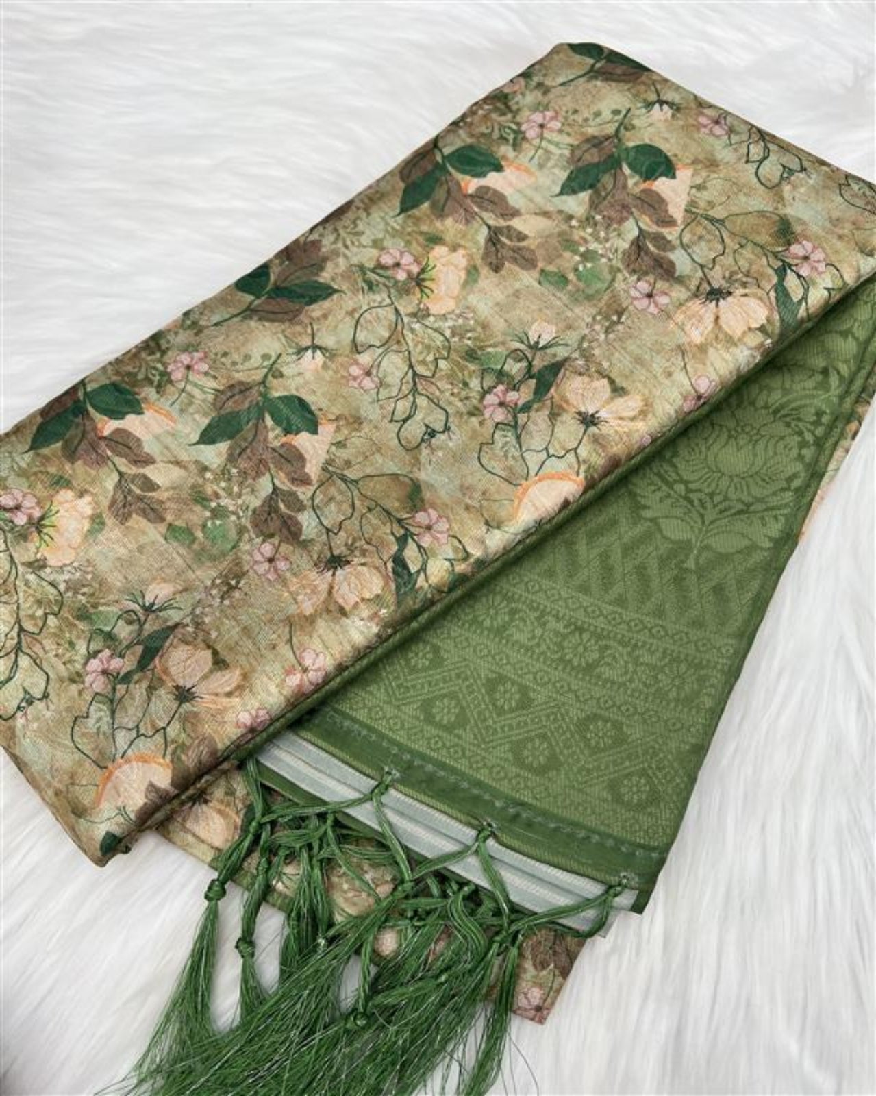 Green Soft Silk Floral Saree