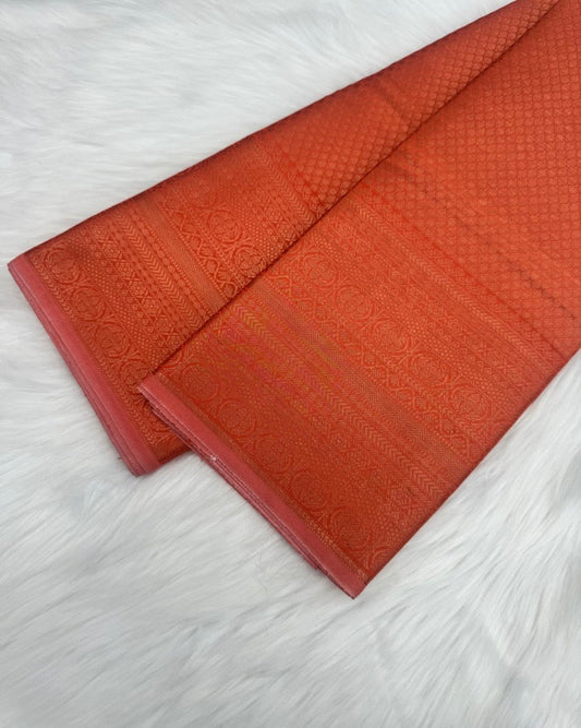 Classic Orange Saree with Intricate Copper Border
