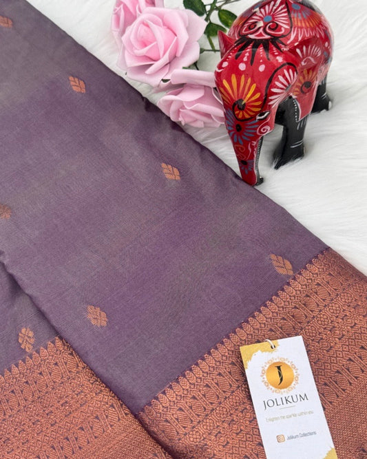 Purple Semi-Silk Saree with Shimmering Rose Gold Border