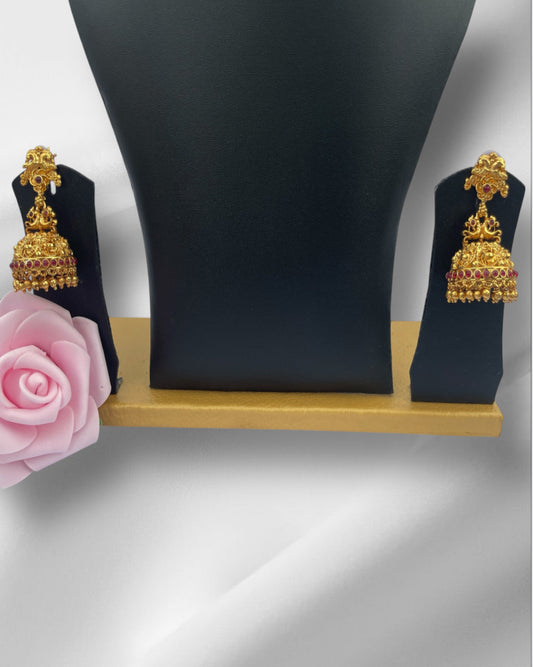 Gold Ruby Jhumkas