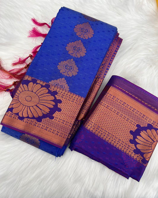 Elegant Blue Saree with Purple Border