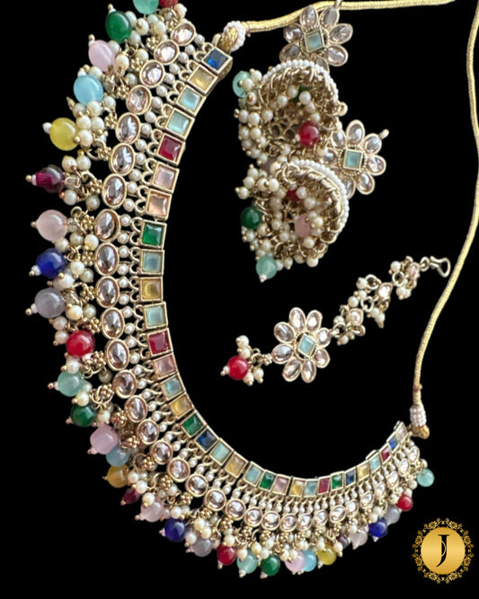 Multicolour Kundan Choker Jewelry Set