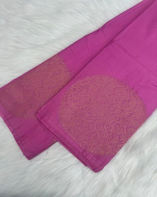 Pink Cotton Silk Saree with Gold Buddha Motifs
