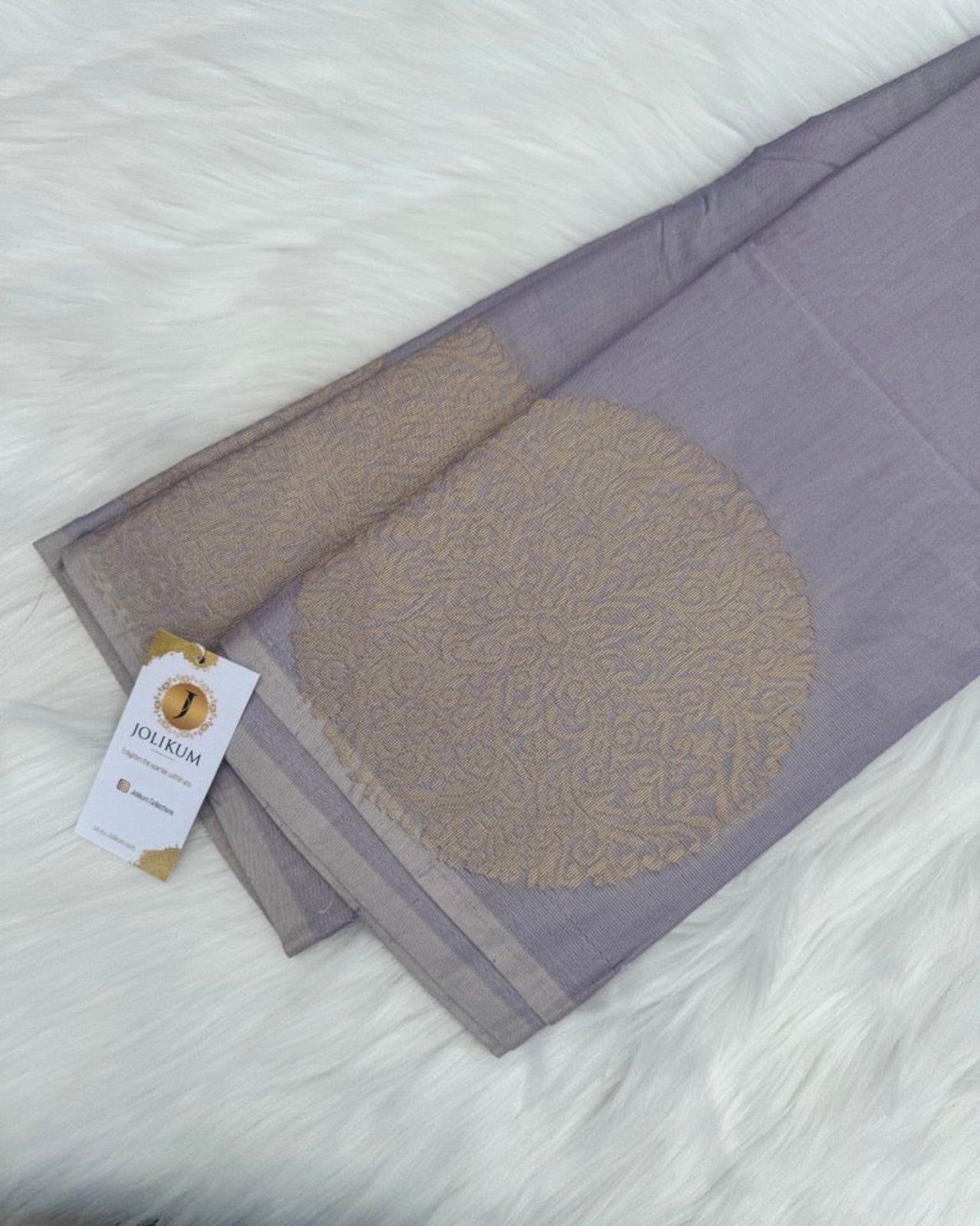 Light Lavender Cotton Silk Saree with Gold Buddha Motifs