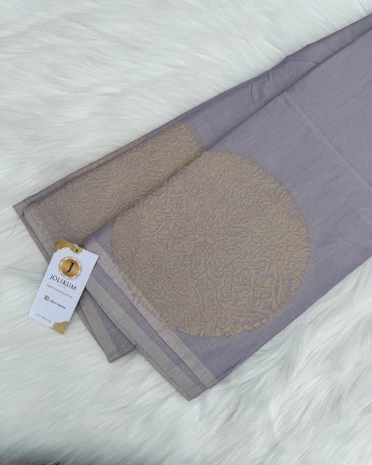 Light Lavender Cotton Silk Saree with Gold Buddha Motifs