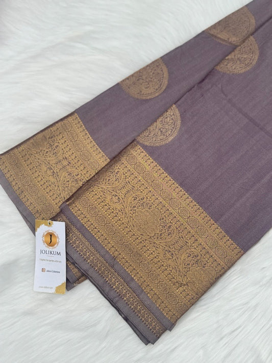 Grey Cotton Silk Saree with Gold Zari Border