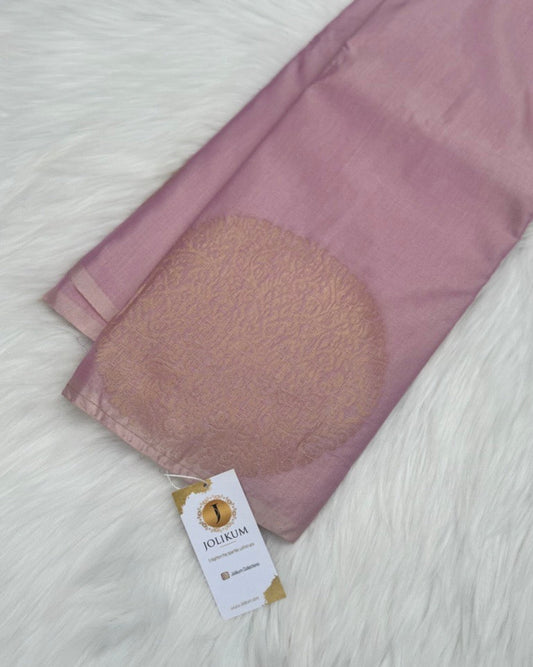 cotton silk baby pink saree with gold Buddha