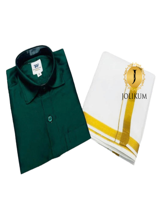 Kids Green Shirt & Dhoti Set