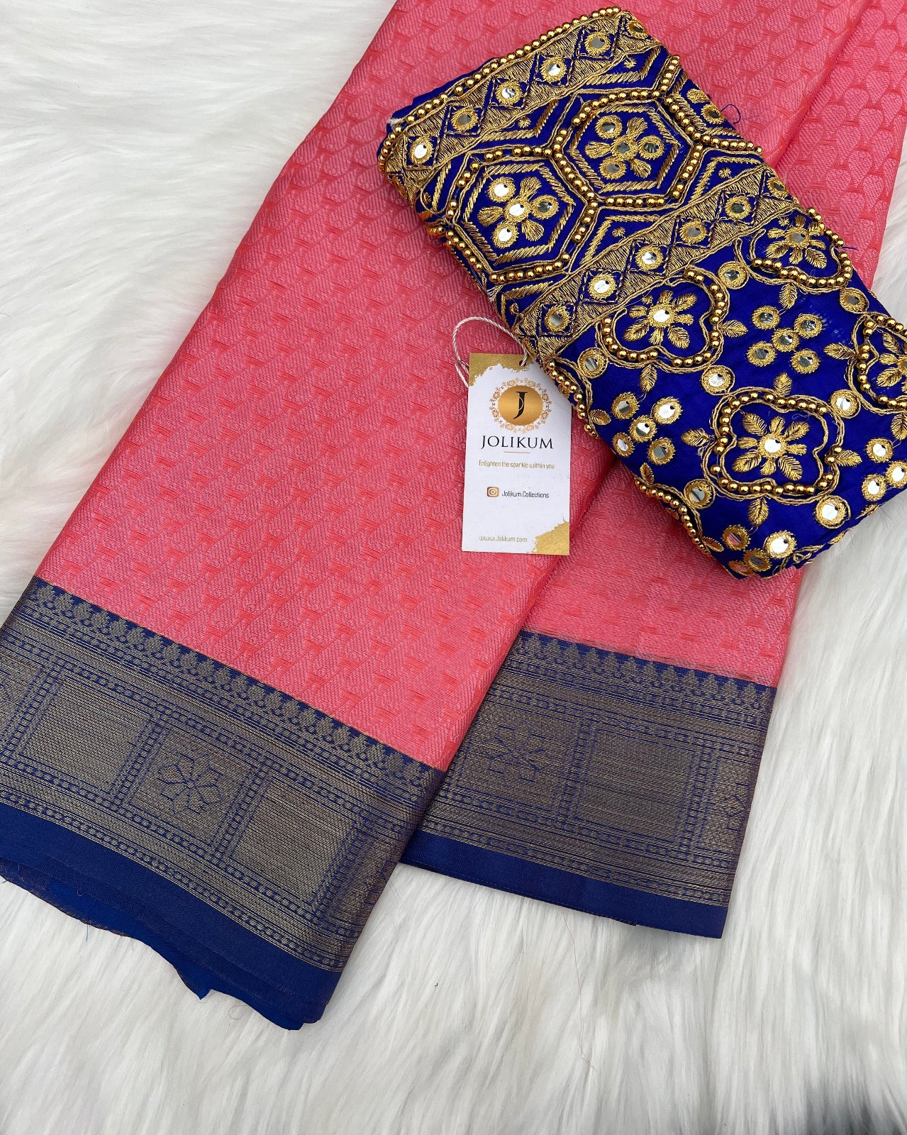 Hot Pink Soft Silk Saree with Navy Blue Designer Blouse
