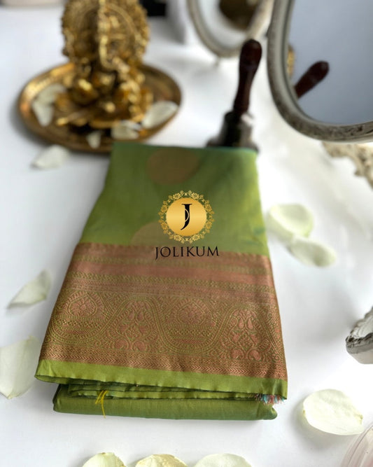Vibrant Lime Green Semi Silk Saree