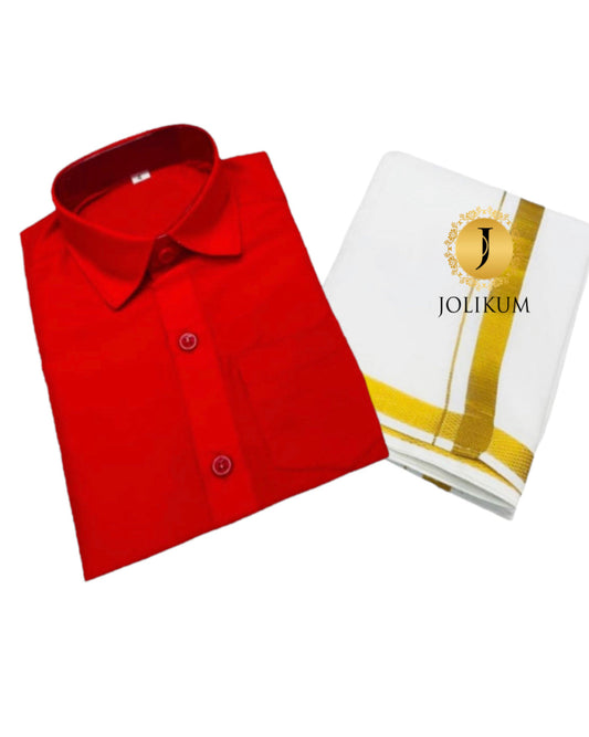 Kids Red Shirt & Dhoti Set: