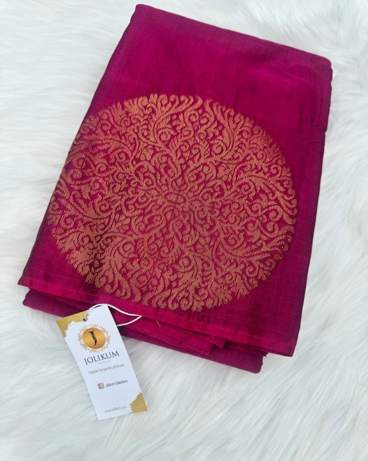 Hot Pink Cotton Silk Saree with Gold Buddha Motifs