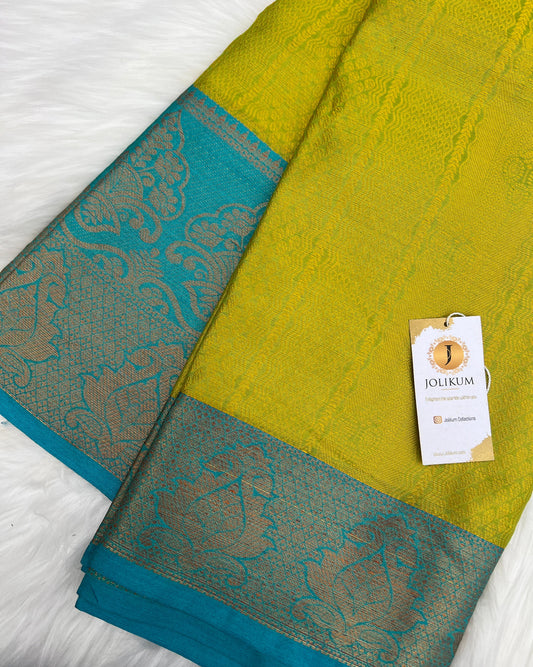 Light Green Saree with Soft Light Blue Border