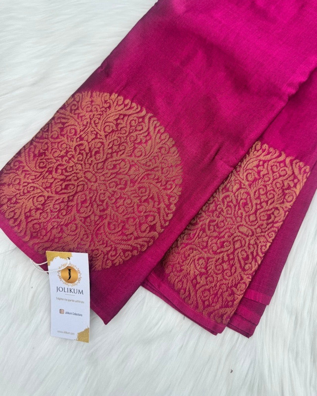 Hot Pink Cotton Silk Saree with Gold Buddha Motifs