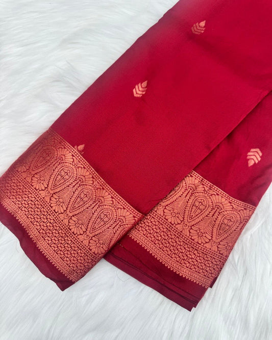 Red Semi-Silk Saree with Small Copper Motifs