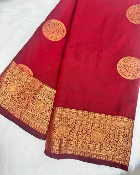 Maroon Semi-Silk Saree with Gold Zari
