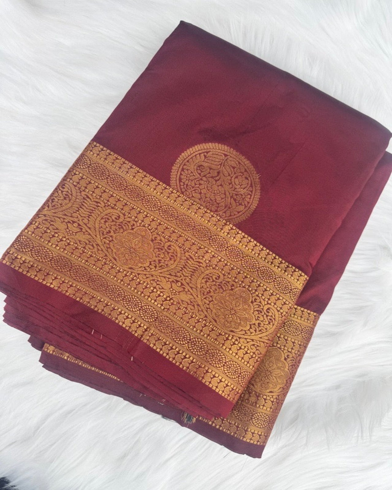 Dark Maroon Semi-Silk Saree with Gold Zari