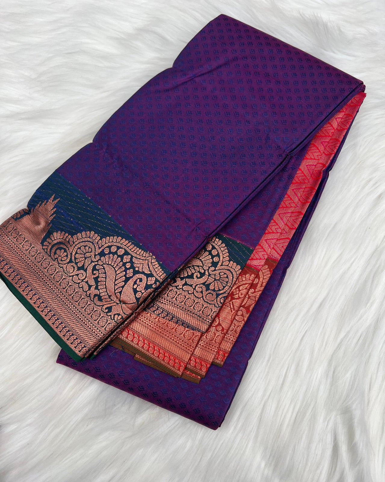 Dark Purple Semi-Silk Saree with Elegant Turning Border
