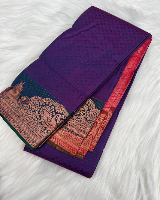 Dark Purple Semi-Silk Saree with Elegant Turning Border