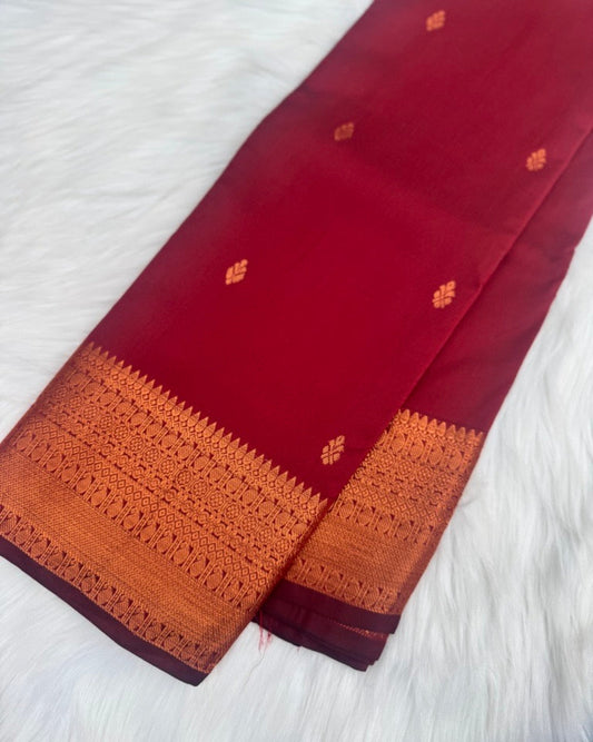 Maroon Semi-Silk Saree with Copper Zari Border