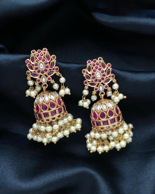 Elegant Ruby Gold Jhumkas