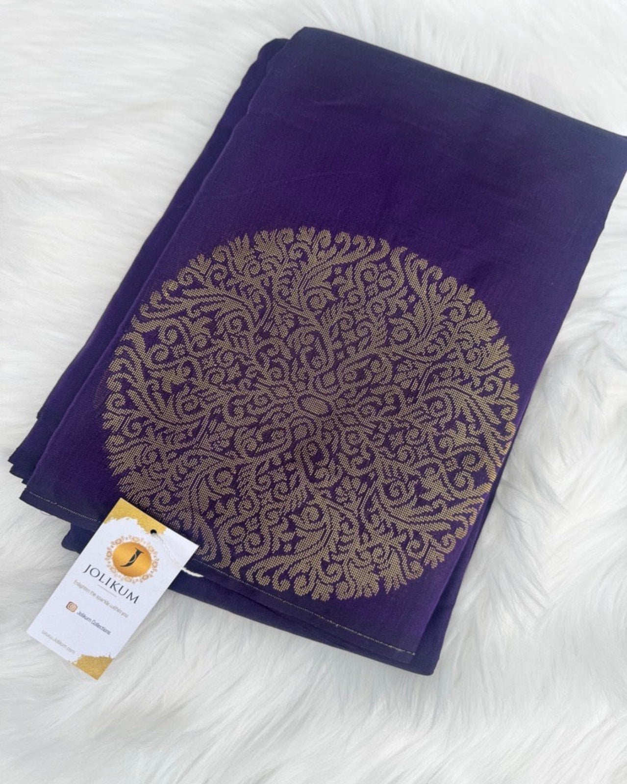 Purple Saree with Gold Round Buddha Motifs