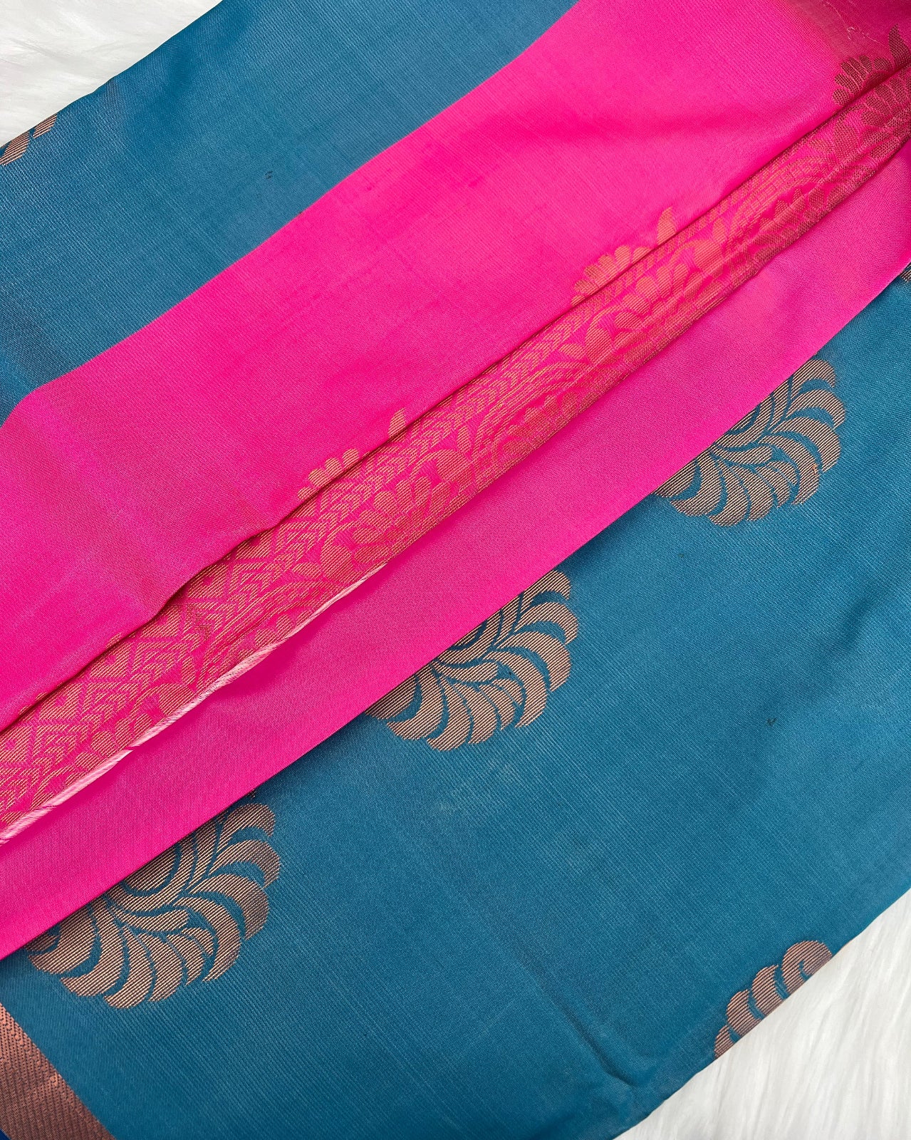 Light Blue Semi-Kaanchi Saree with Dark Blue Border