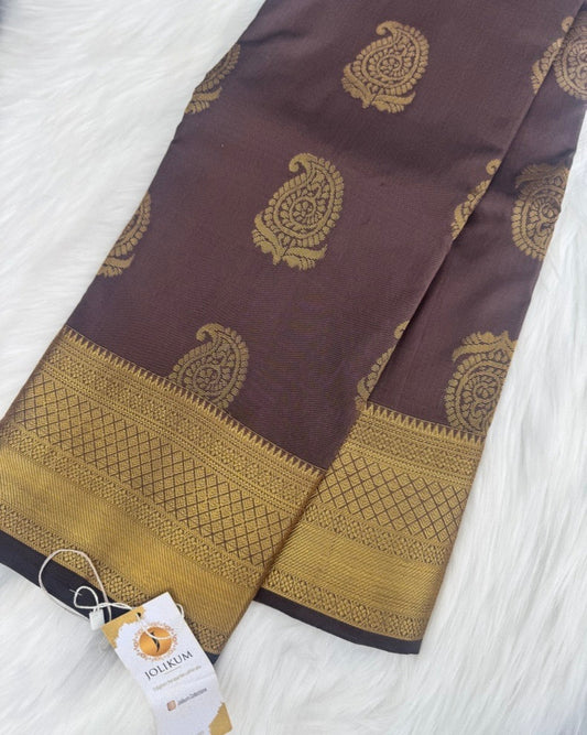 Elegant Brown Saree with Rich Gold Zari Work