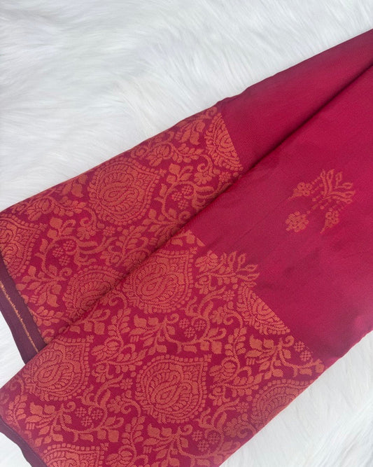 Hot Pink Semi-Silk Saree with Rose Gold Border
