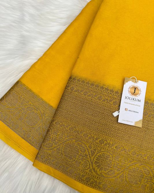 Mustard Cotton Silk Saree with Elegant Copper Border