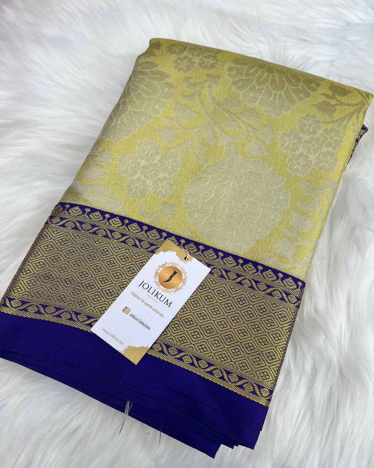 Lime Green Semi-Kaanchi Silk Saree with Bold Dark Blue Border