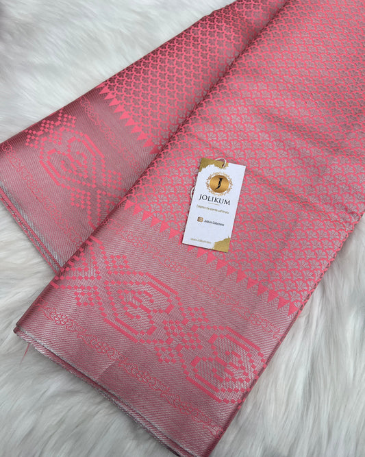 Elegant Pink Tussar Silk Saree with Silver Zari Work