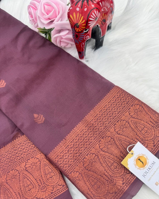 Mauve Semi-Silk Saree with Bold Rose Gold Border