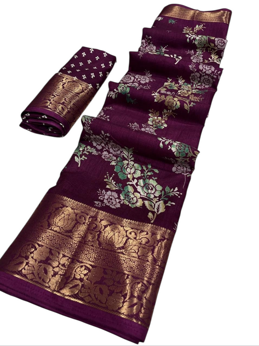 Deep Purple Floral Zari Party Saree