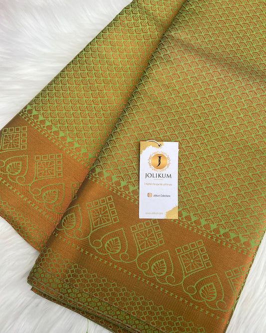 Green Tussar Silk Saree with Rich Copper Border