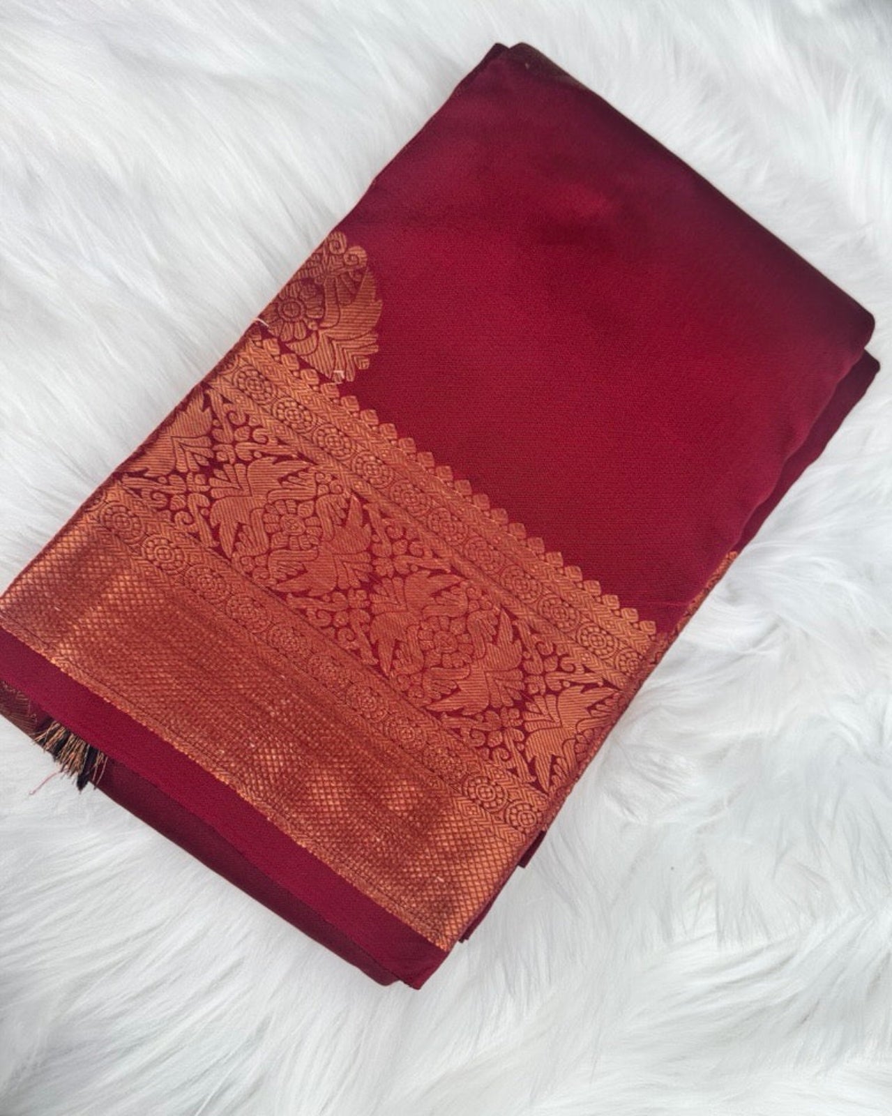 Elegant Red Semi-Silk Saree with Gold Details