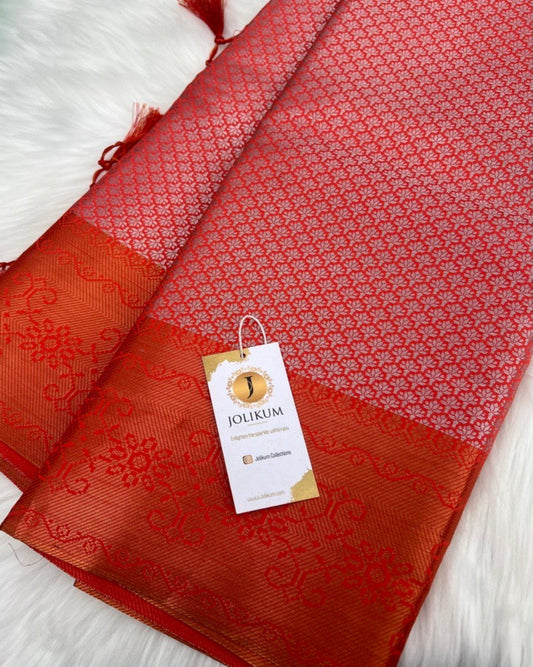 Bold Dark Orange Tussar Silk Saree with Timeless Elegance