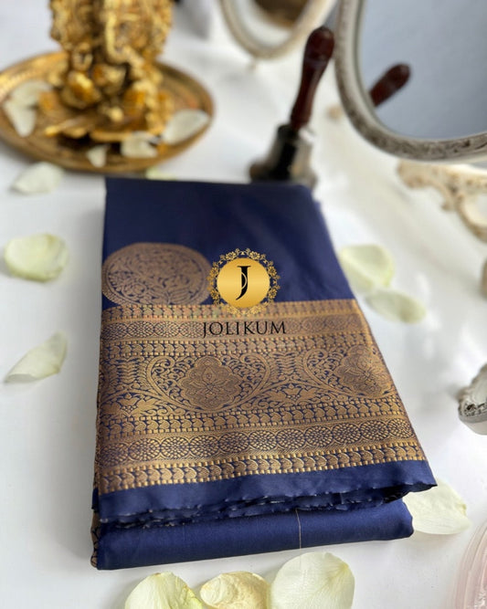 Elegant Navy Blue Semi Silk Saree