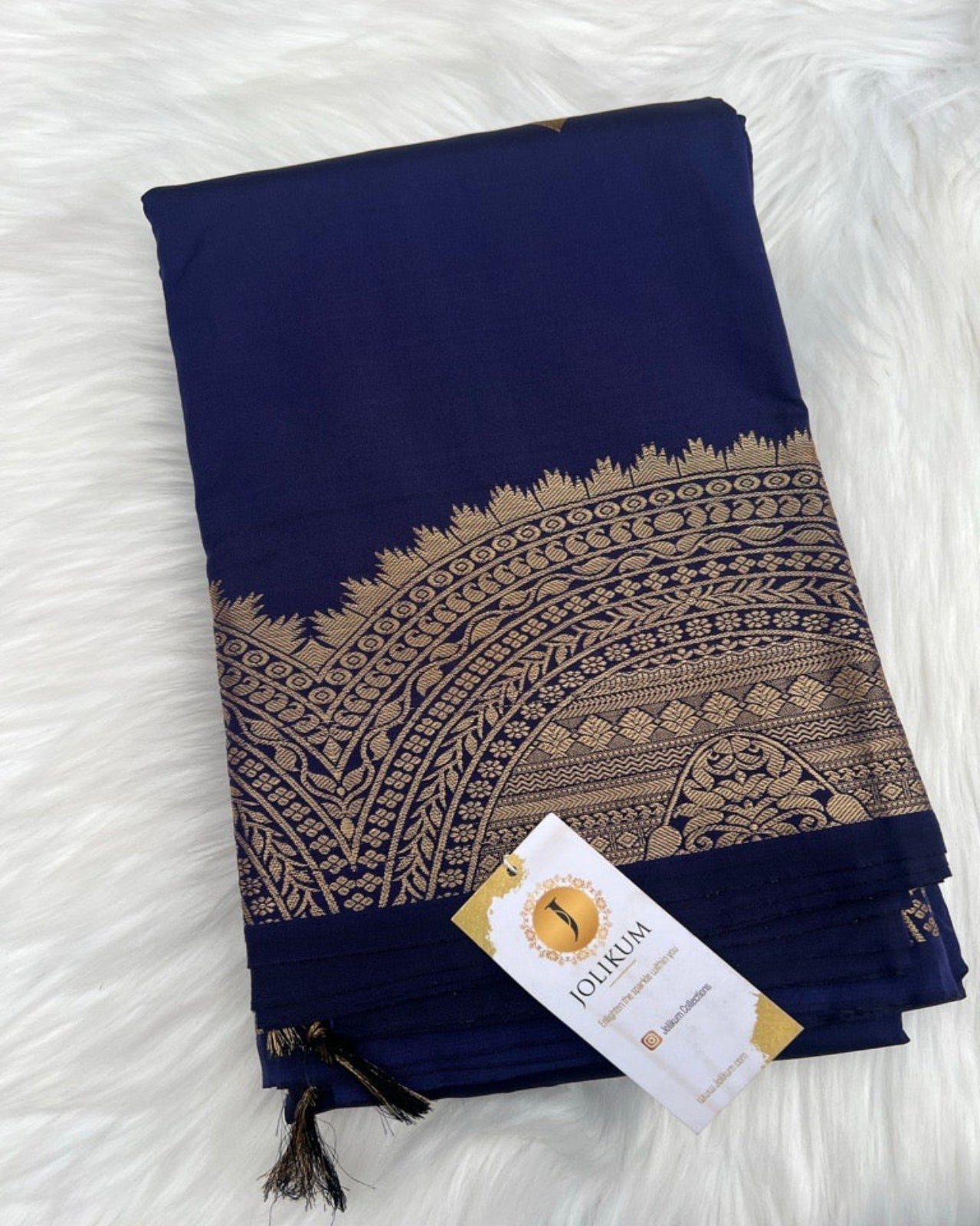 Navy Blue Semi-Silk Saree with Intricate Turning Border
