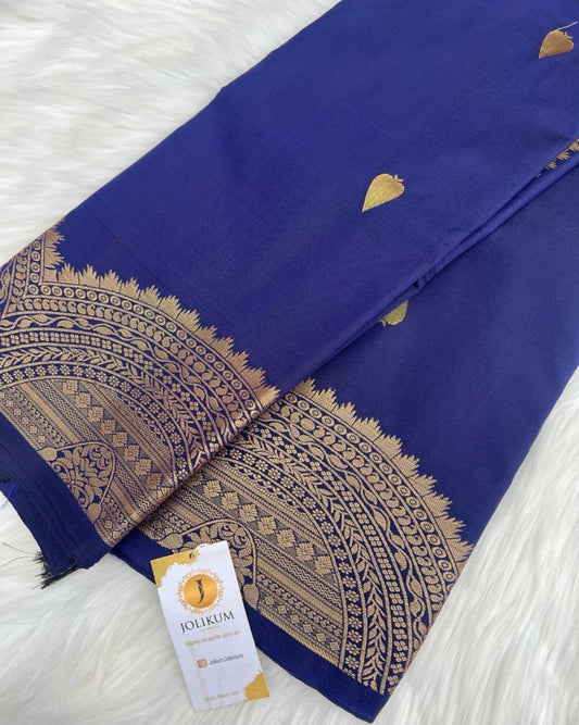 Navy Blue Semi-Silk Saree with Intricate Turning Border