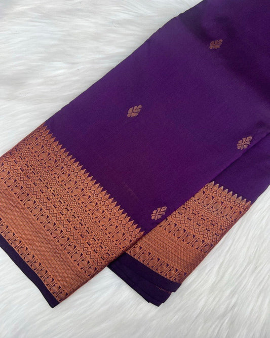 Purple Semi-Kaanchi Saree with Elegant Copper Border