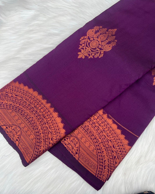 Purple Semi-Silk Saree with Intricate Turning Border