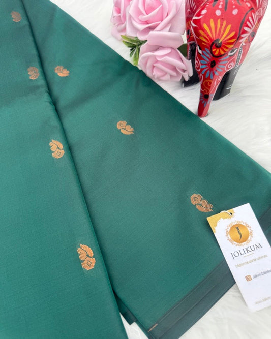 Dark Green Semi-Silk Saree with Delicate Motifs