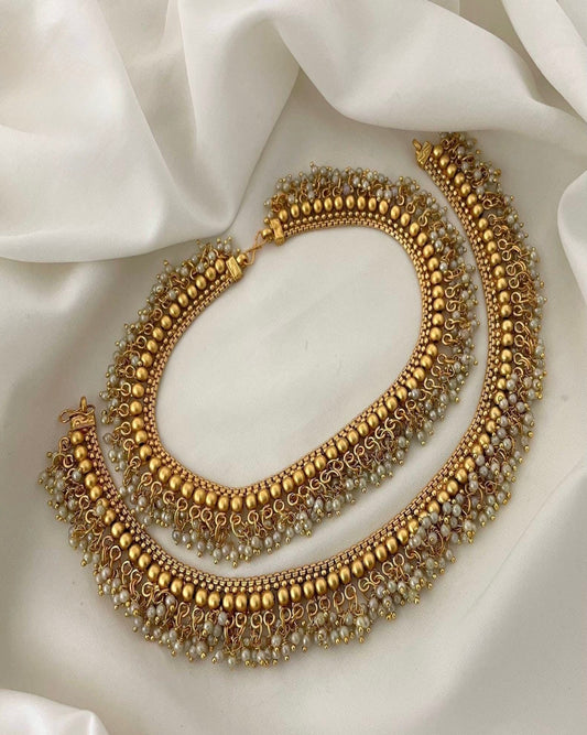 Gold Anklet with pearl beads
