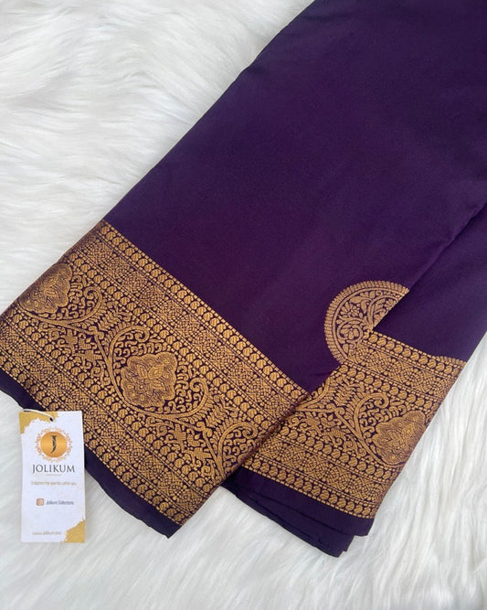 Dark Purple Semi-Silk Saree with Regal Gold Border