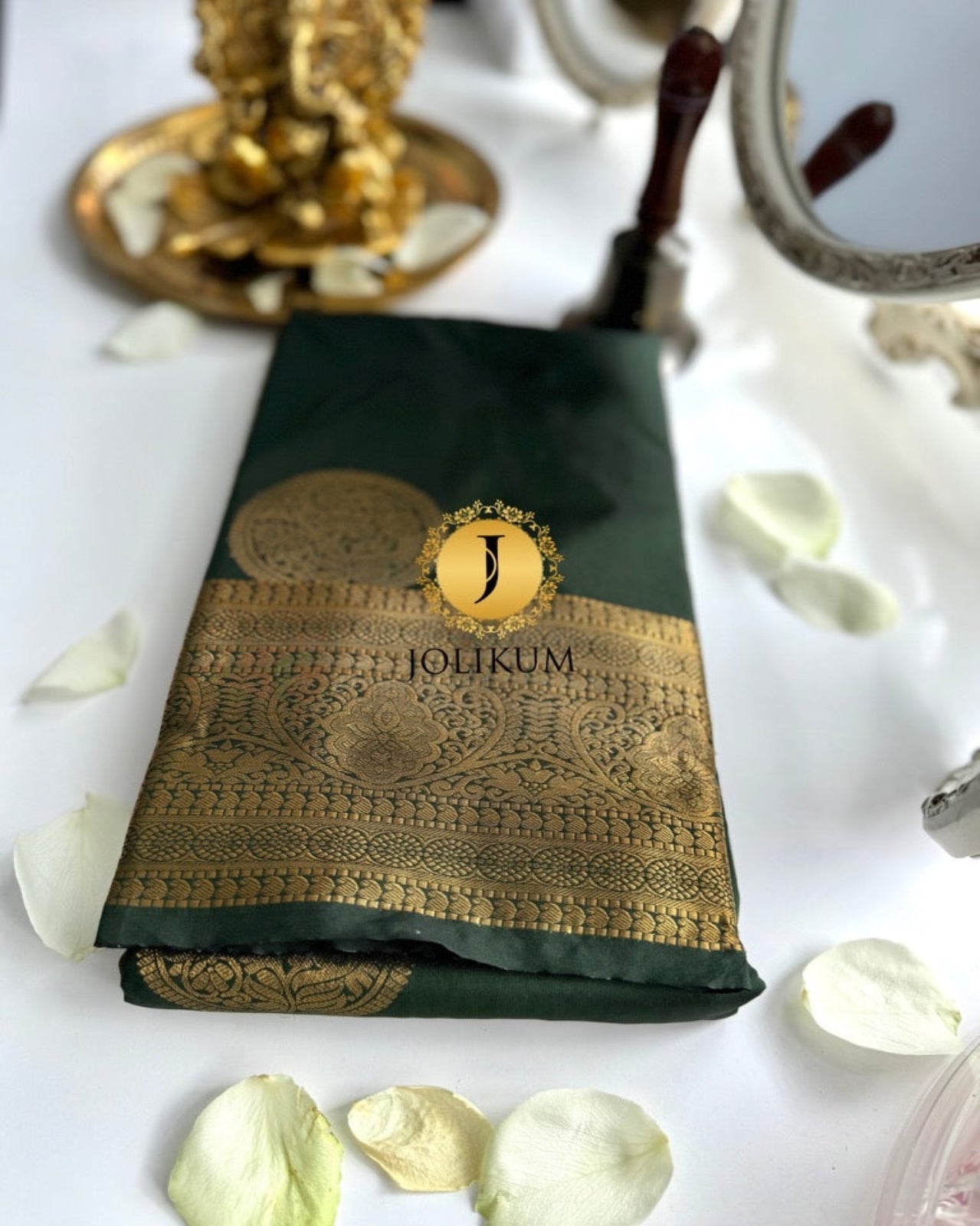 Rich Dark Green Semi Silk Saree