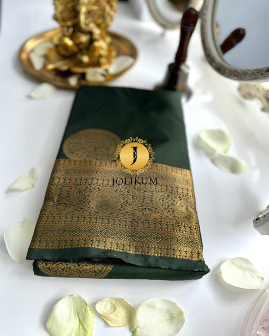 Rich Dark Green Semi Silk Saree