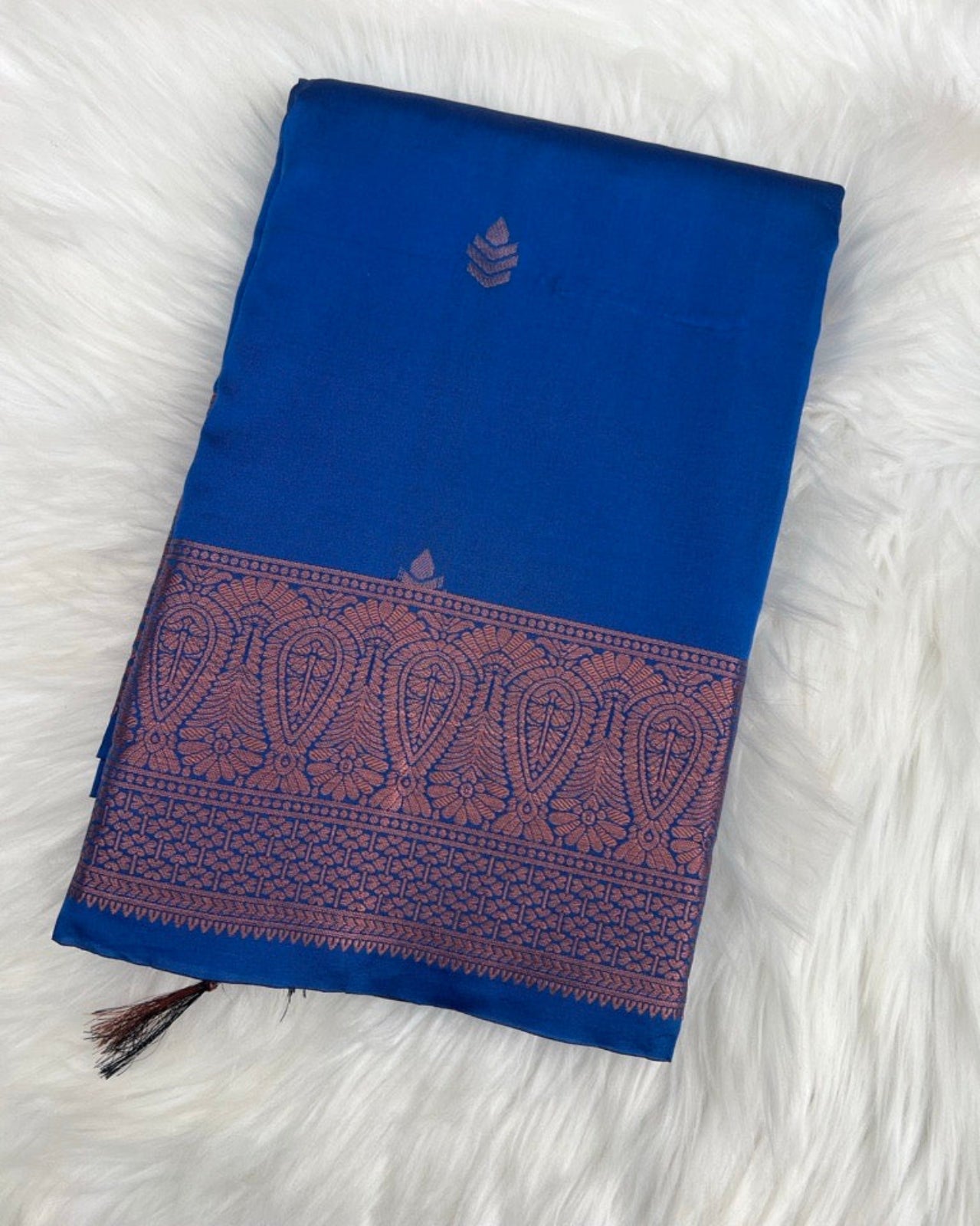 Dark Blue Semi-Silk Saree with Delicate Rose Gold Border