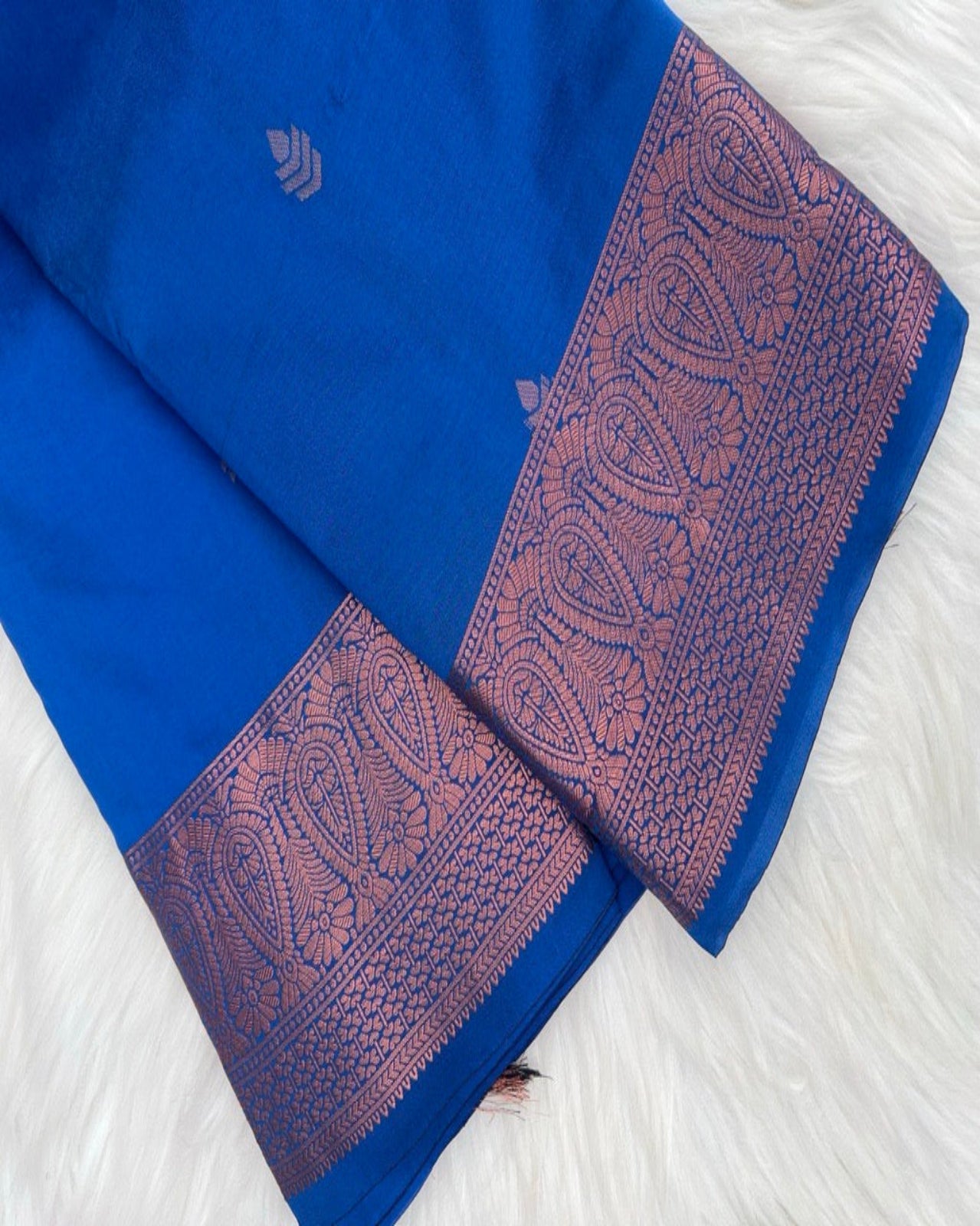 Dark Blue Semi-Silk Saree with Delicate Rose Gold Border