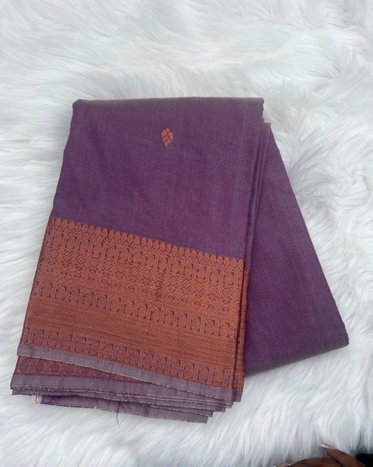 Purple Semi-Silk Saree with Striking Copper Border